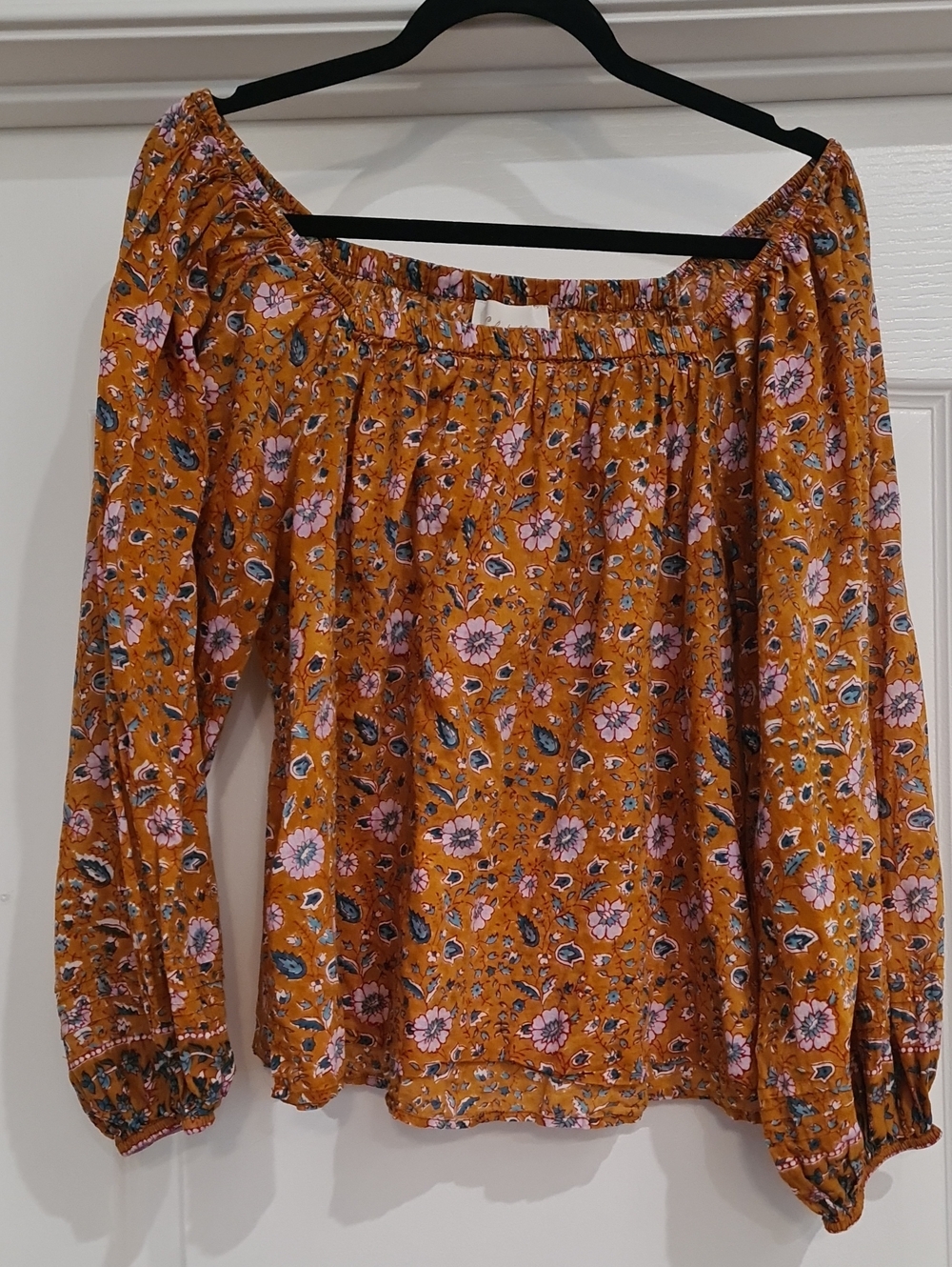 Cleobella Mustard Floral Off-Shoulder Peasant Blouse